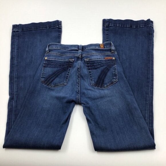 7 For All Mankind Dojo Medium Blue Flare Jeans - Picture 6 of 14
